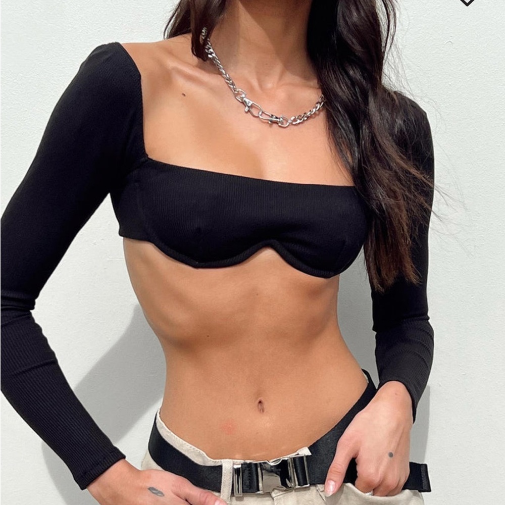 PRINCESS POLLY BECCA LONG SLEEVE CROP TOP BLACK